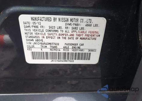 2012 Infiniti G37X z USA, uszkodzony, nr VIN JN1CV6AR4CM977222